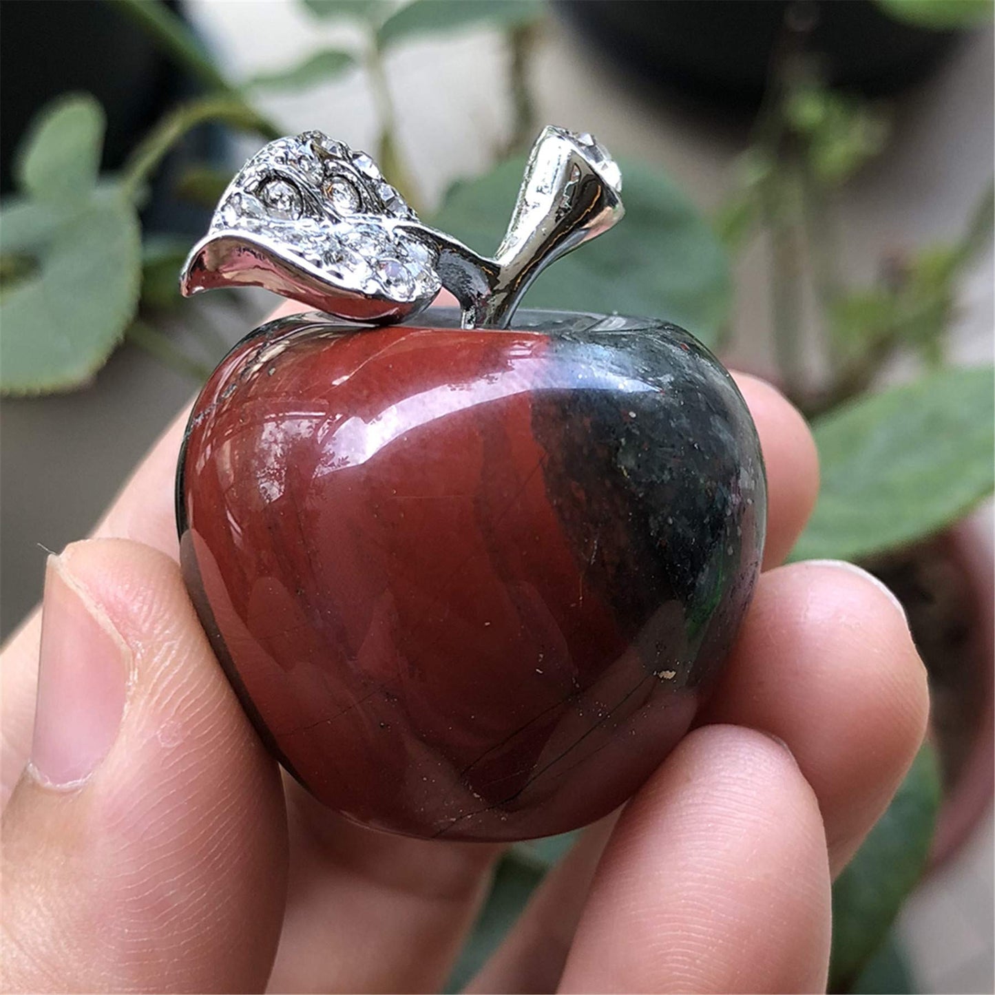 Casaper Africa Bloodstone Apple Figurine Pocket Stone Fruit Sculpture Healing Crystal Statue Home Decoration 1.3" Tall