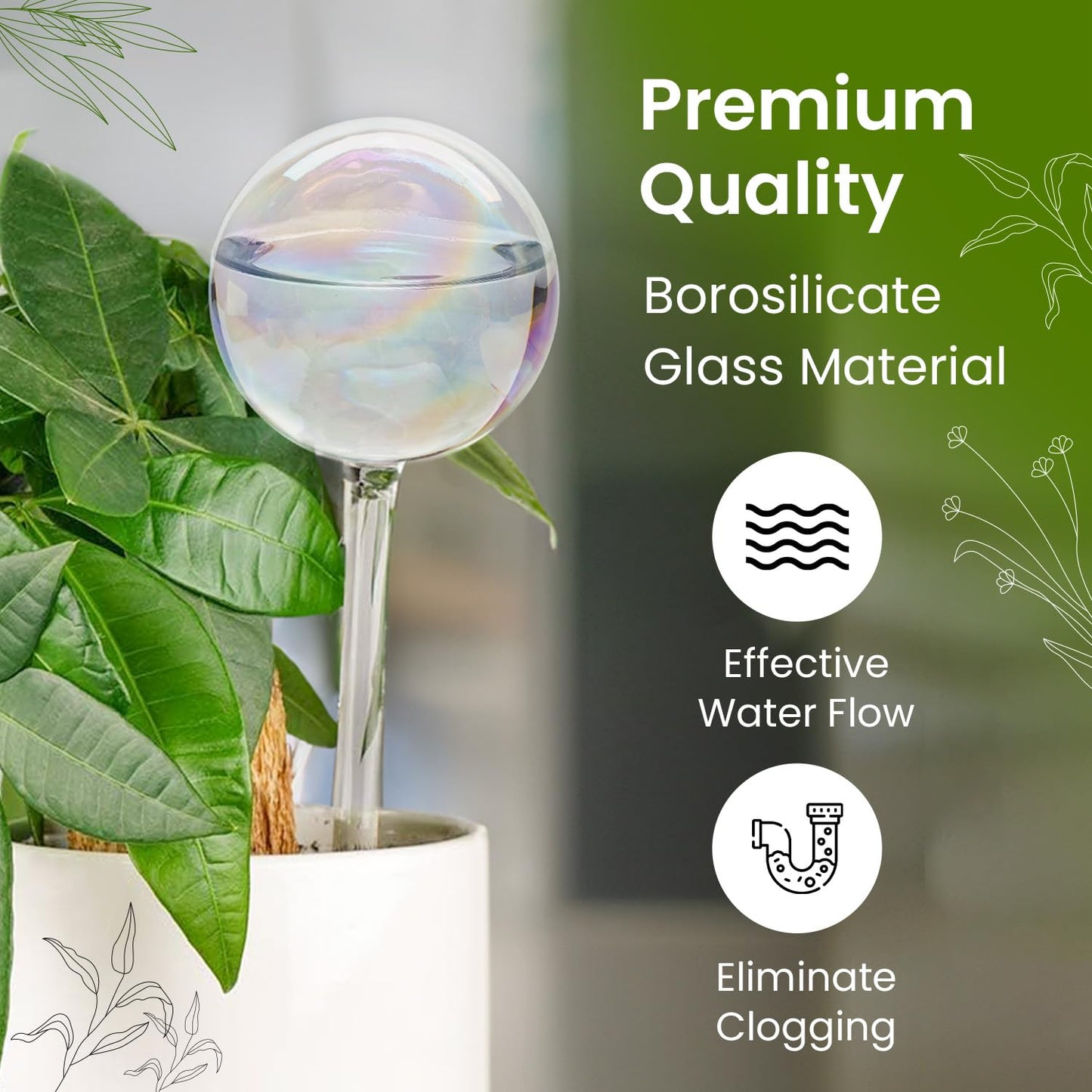 Iridescent Self Watering Globes, Glass Rainbow Plant Watering Globes, Self Watering Planter Insert, Automatic Plant Waterer Indoor (Medium-2 Pcs Iridescent, Medium)