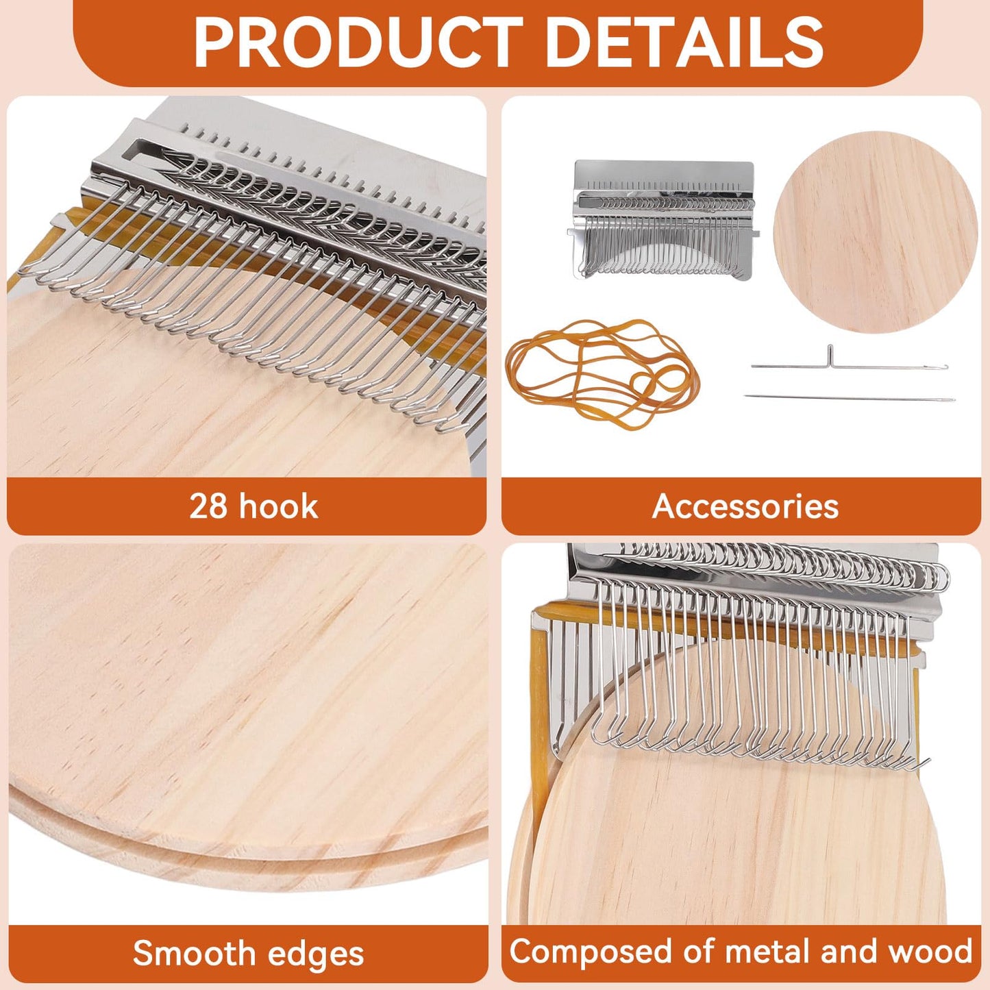 Small Weaving Loom, 28 Pins Darning Loom Mini Loom Machine Wooden Weaving Loom Kit Arts Darning Tool for Mending Jeans Socks Clothes