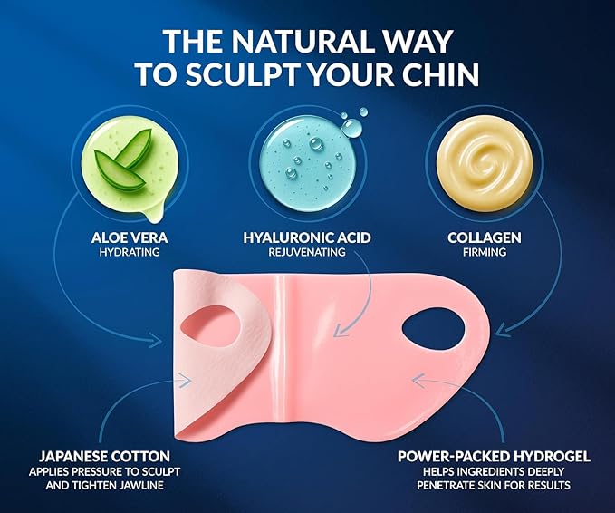 Stylia V Line Lifting Collagen Mask - Lift, Firm & Contour Jawline - Tightening Double Chin Strap with Hyaluronic Acid & Aloe - Neck Lift & Face Tightening Mask - Jawline Shaper Face Lift Tape (5PC)