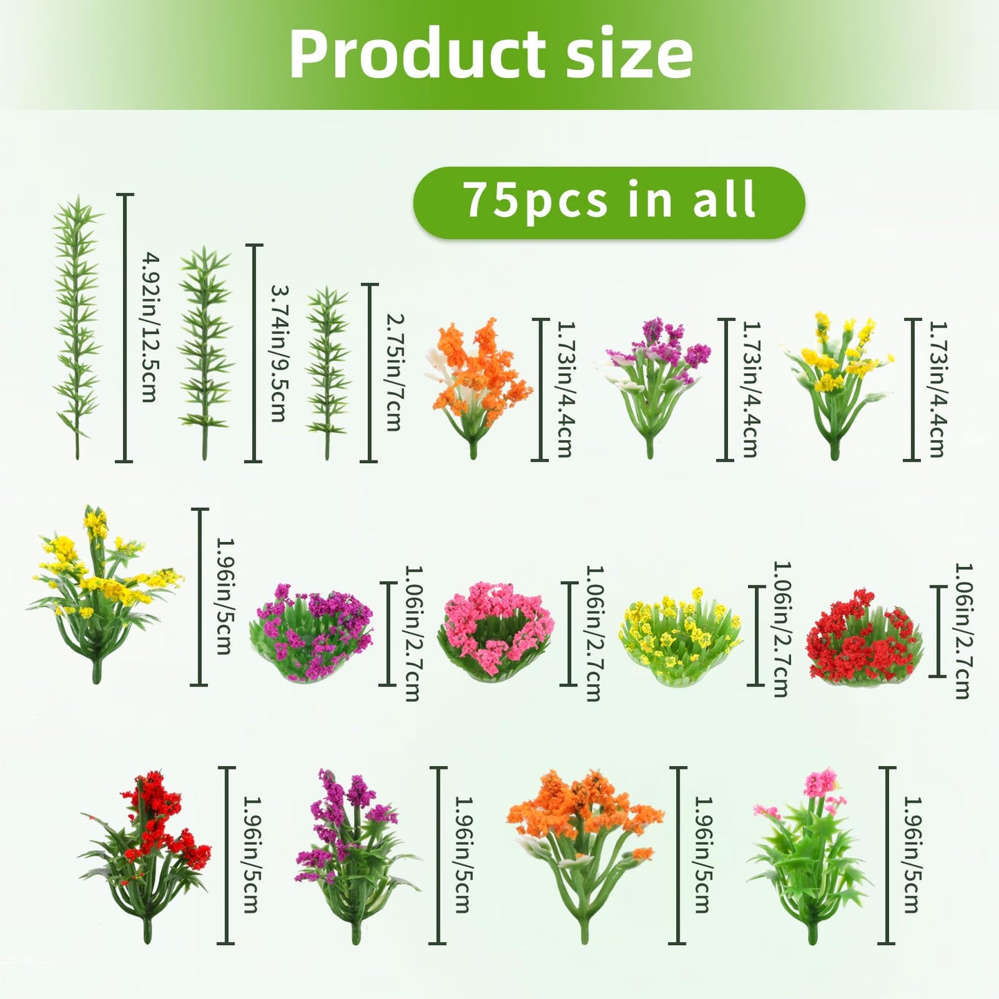 75pcs Model Trees 1.96-4.92" Mixed Diorama Model Tree Colourful Flower Trees Grass Architecture Mini Trees for Crafts Building Model Railway Scenery Landscape Supplies (Style 06)