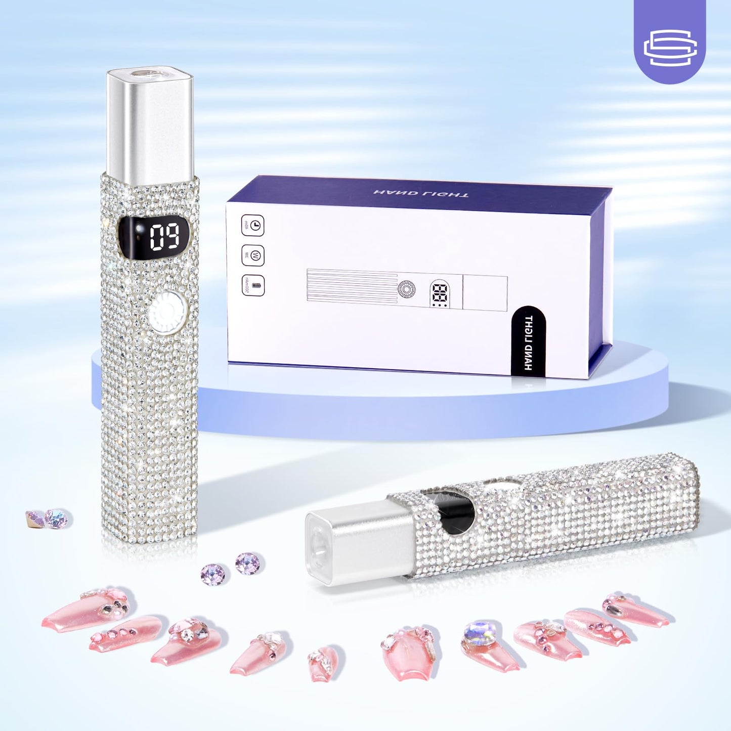 CHRISTINE SHELLY Handheld UV Light for Gel Nails, Mini LED Cordless Nail Lamp for Gel Nail Polish, Portable Flash Cure Lamp, Rechargeable USB Nail Dryer with LCD Display Fast Curing Home DIY