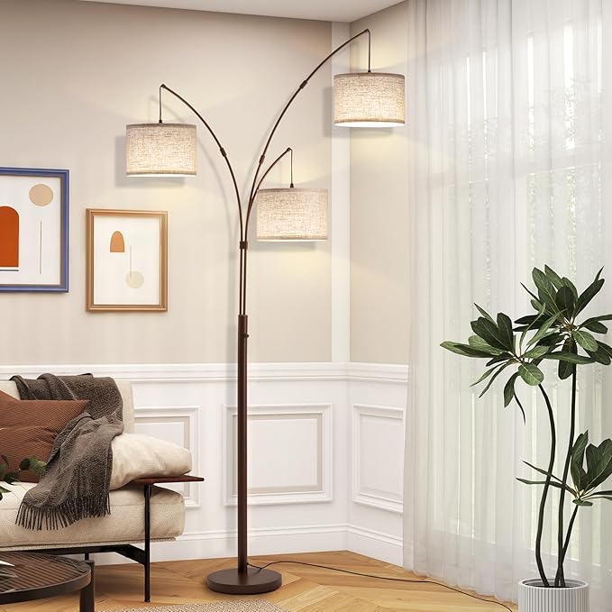 Fansdrick 3 Light Arc Floor Lamps for Living Room, 2400LM Super Bright Floor Lamp with Remote Control, 80" Tall Floor Lamps with Stepless Dimmable, Mid Century Tree Floor Lamp for Bedroom, Office