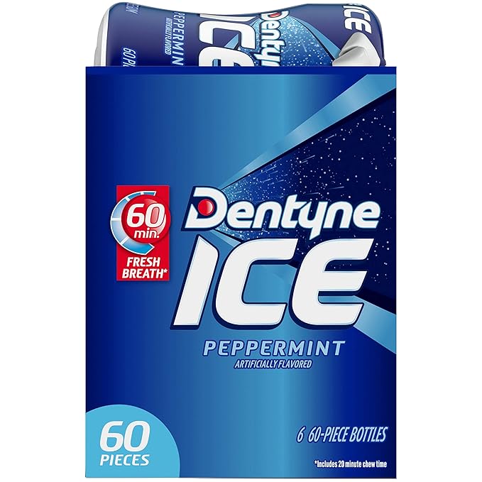 Dentyne Ice Peppermint Sugar-Free Chewing Gum, 6 Bottles of 60 Pieces (360 Total Pieces)