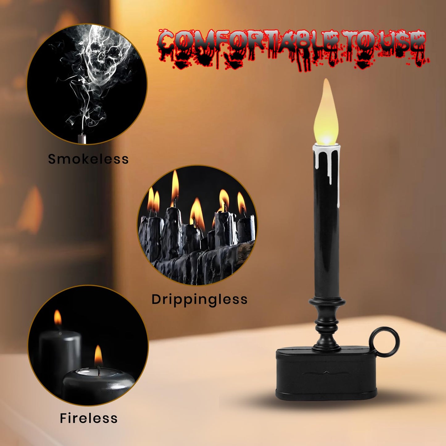 FESTIA Thanksgiving Decorations Black LED Dripping Wax Flameless Candle– 10.6" Candlestick with Timer, Battery Operated, Elegant Fall Décor for Table, Mantel & Window