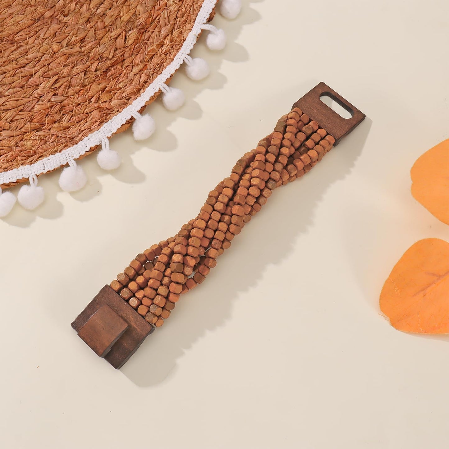 Coiris Boho Bangle Bracelets for Women Wooden Beaded Bracelets Chunky Bohemian Beach Bracelets Jewelry for Women(BR1235-Brown)