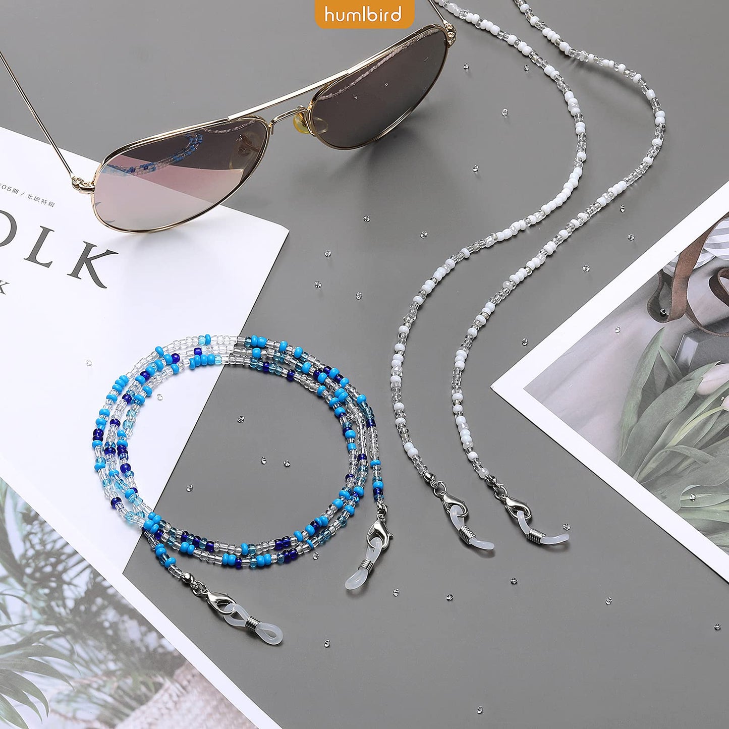 humlbird 2 Pcs Glasses Chain Mask Lanyard Strap Mask Chain Face Mask Holder Around Neck Eyeglass Chain for Women Stylish, Blue White