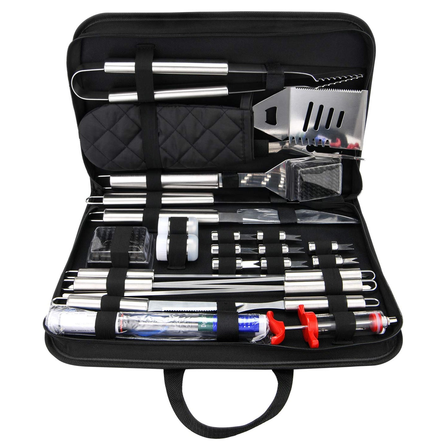 27 Pcs Grill Utensils Set for Outdoor Grill – Stainless Steel BBQ Tools Grilling Tools Set, Organized in Case with Thermometer, Injector & More – Complete Kit for Cooking, Camping & Backyard Barbeque