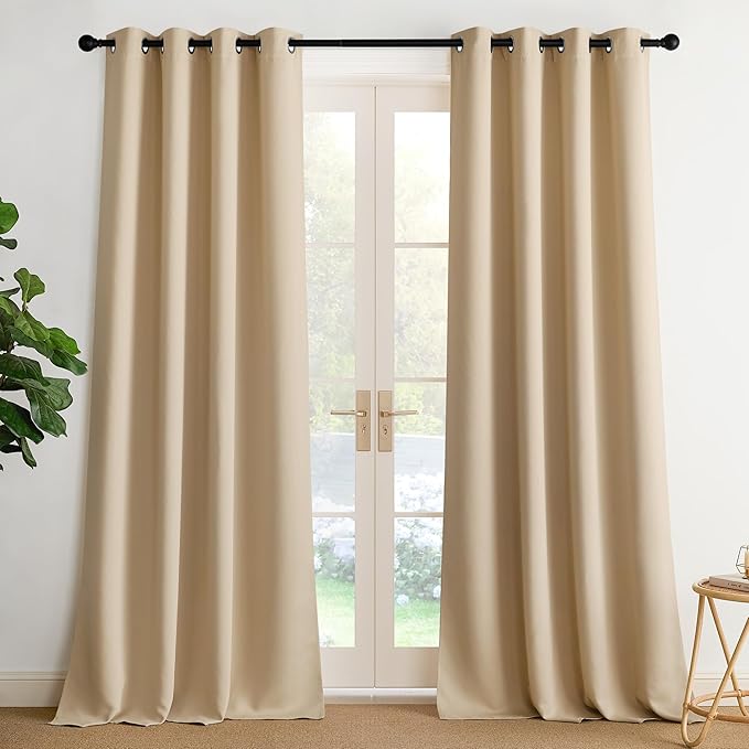 NICETOWN Room Darkening Draperies Curtains Panels, 2 Panels Biscotti Beige W52 x L96