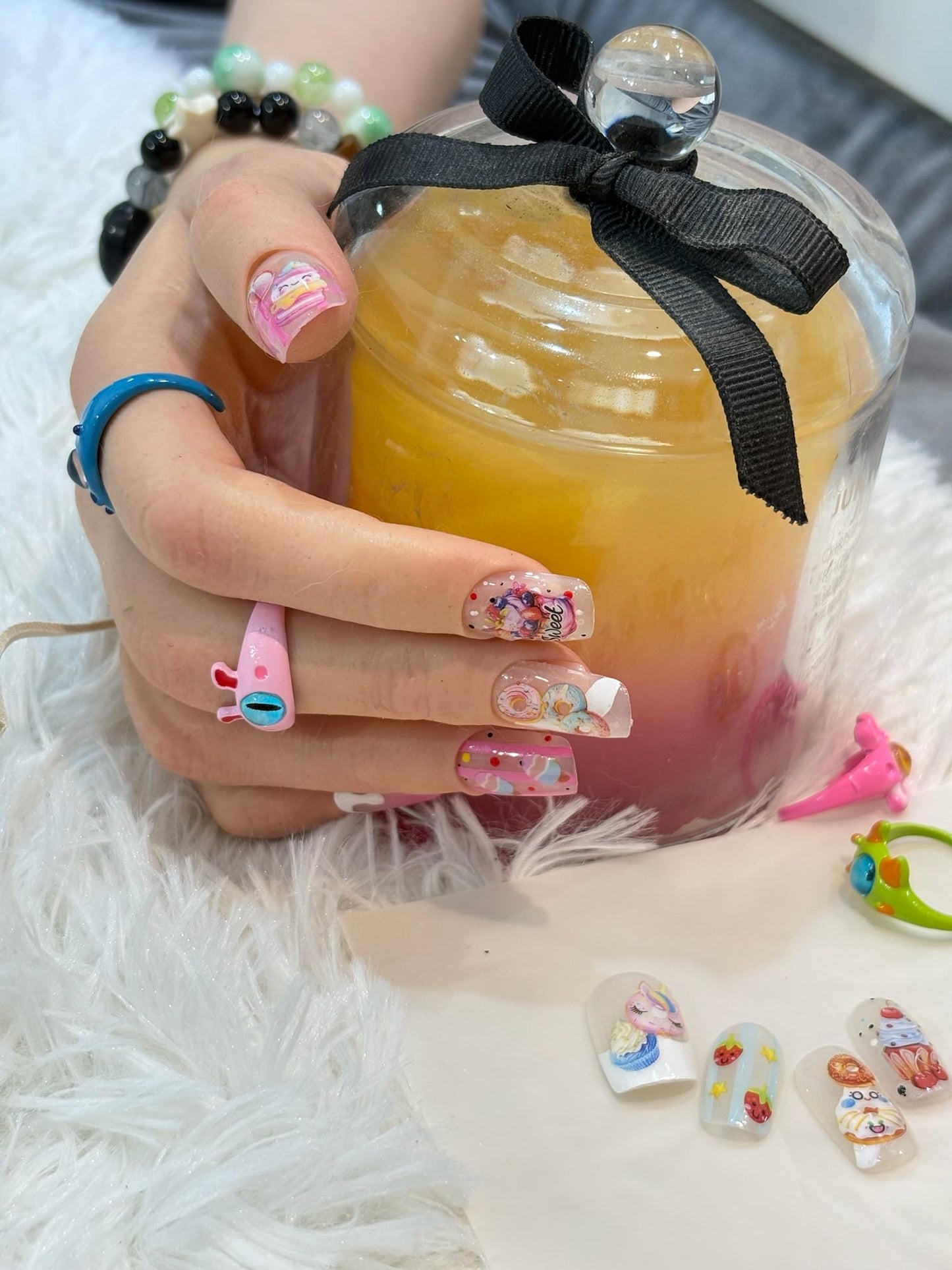 SIMAYKUWA Nail Stickers for Women with Cute Patterns (Colorful Cake and Fruits)