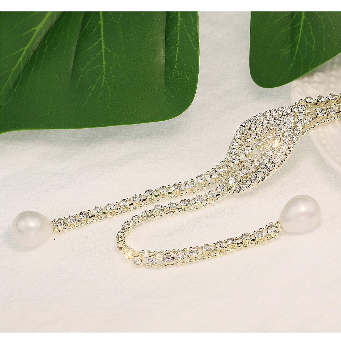 Suyi Trendy Crystal Long Necklace All-Match Style Shining Clothing Sweater Chain Pearl Gold