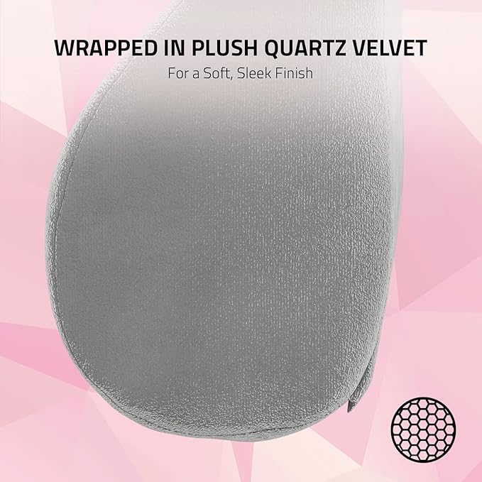 Razer Head Cushion Neck & Head Support for Gaming Chairs: Ergonomically Designed - Memory Foam Padding  - Wrapped in Plush Pink Velvet - Quartz