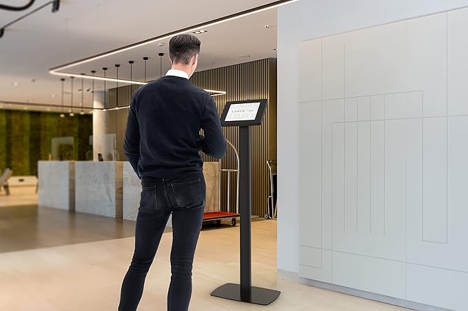 Thin Floor Stand - CTA Tall Standing 360 Degree Kiosk Display Tablet Holder - Charger Access & Lock for iPad mini A17 Pro & 1/2/3/4/5/6 - Samsung Tab A 8″