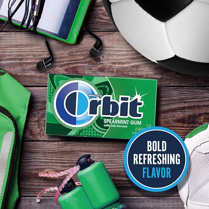 WRIGLEY'S ORBIT Gum Sugar-Free Spearmint - 12 Packs in Bulk, 14 Pieces Each - Chewing Gum, 168 Total Pieces