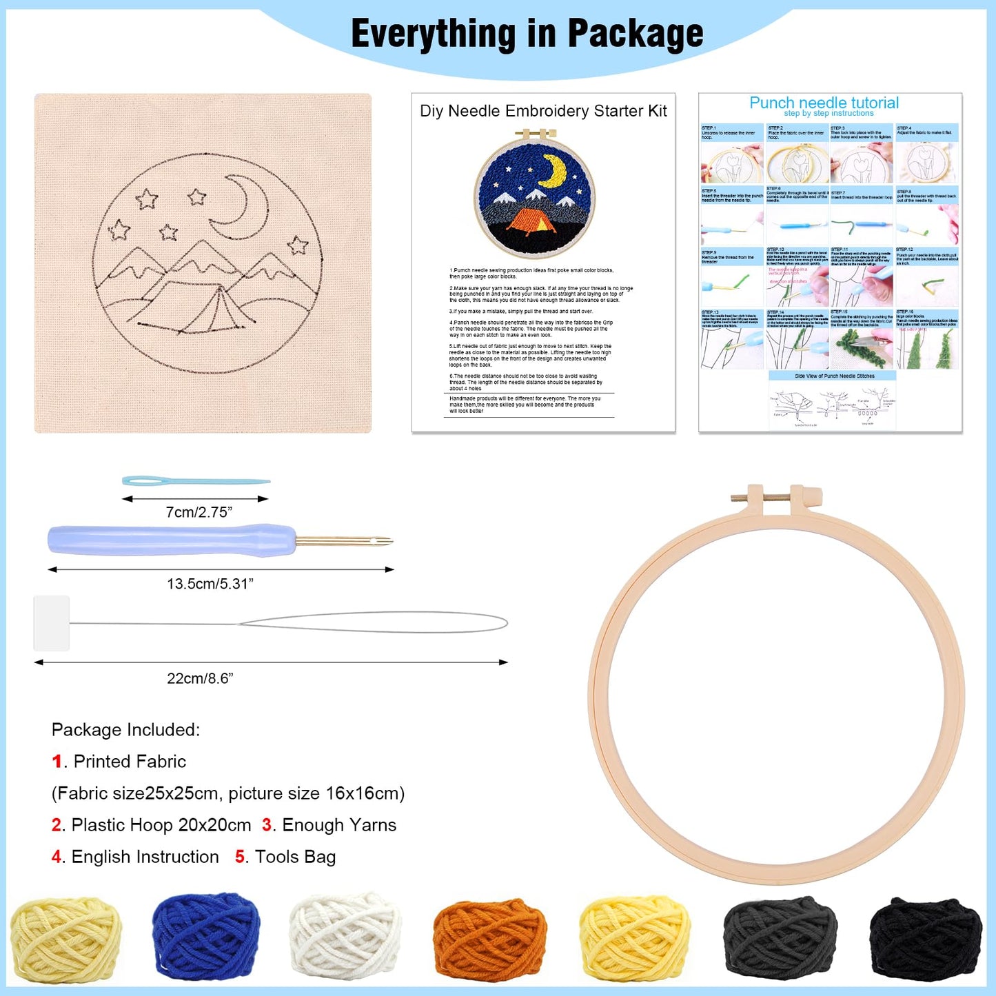 LACHLAND Punch Needle Kit Beginners, Landscape Stitching Kit for Adults&Teens DIY Embroidery Starter Craft with Yarn Needle Tool Easy Hobby Home Decor Gifts for Craft Lover (Camping)
