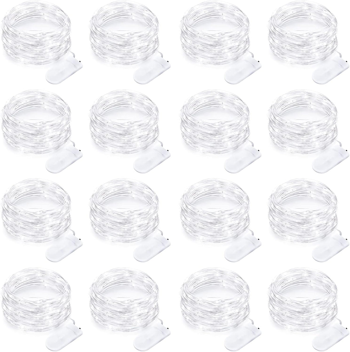 16 Pack Led Fairy Lights Battery Operated String Lights 10 Feet 30 LED Waterproof Twinkle Lights Mason Jar Lights Silver Wire Firefly Lights for Christmas Party Wedding Patio White