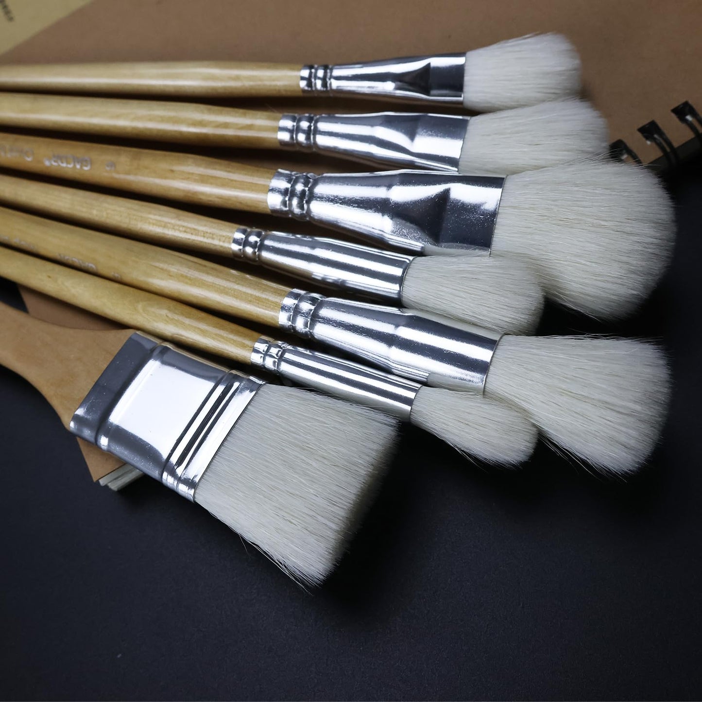 GACDR Gilding Brush Set, 7 Pieces Versatile Goat Hair Blending Mop Brushes for Acrylic Painting Wartercolor Foil Gold Leaf Flakes Sheets
