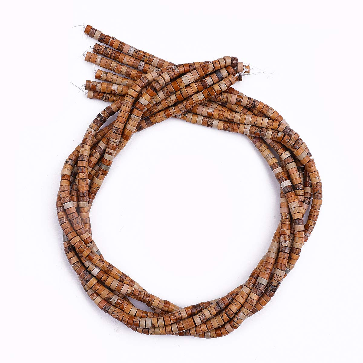 BEADIA Natural Brown Picture Jasper Spacer Beads Caps Loose Semi Gemstone for Beading Jewelry Making 4mmx2mm 38cm