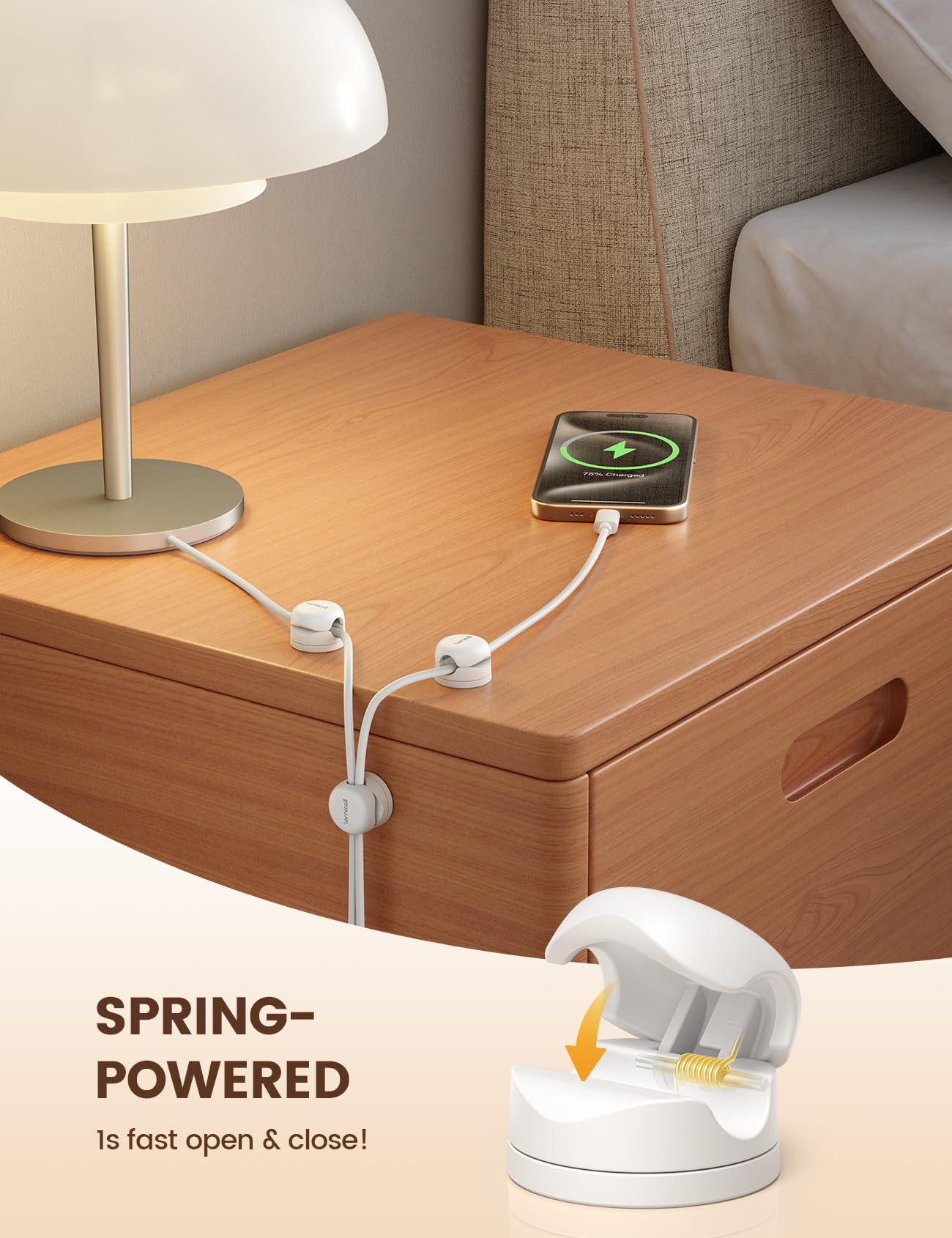 Lamicall 6Pack Rotatable Cord Organizer Cable Clips - [1s Lock] Spring Cord Holder, Desk Phone Charger Cable Management, Wire Keeper for Nightstand, Office Accessories & Christmas Home Organizers