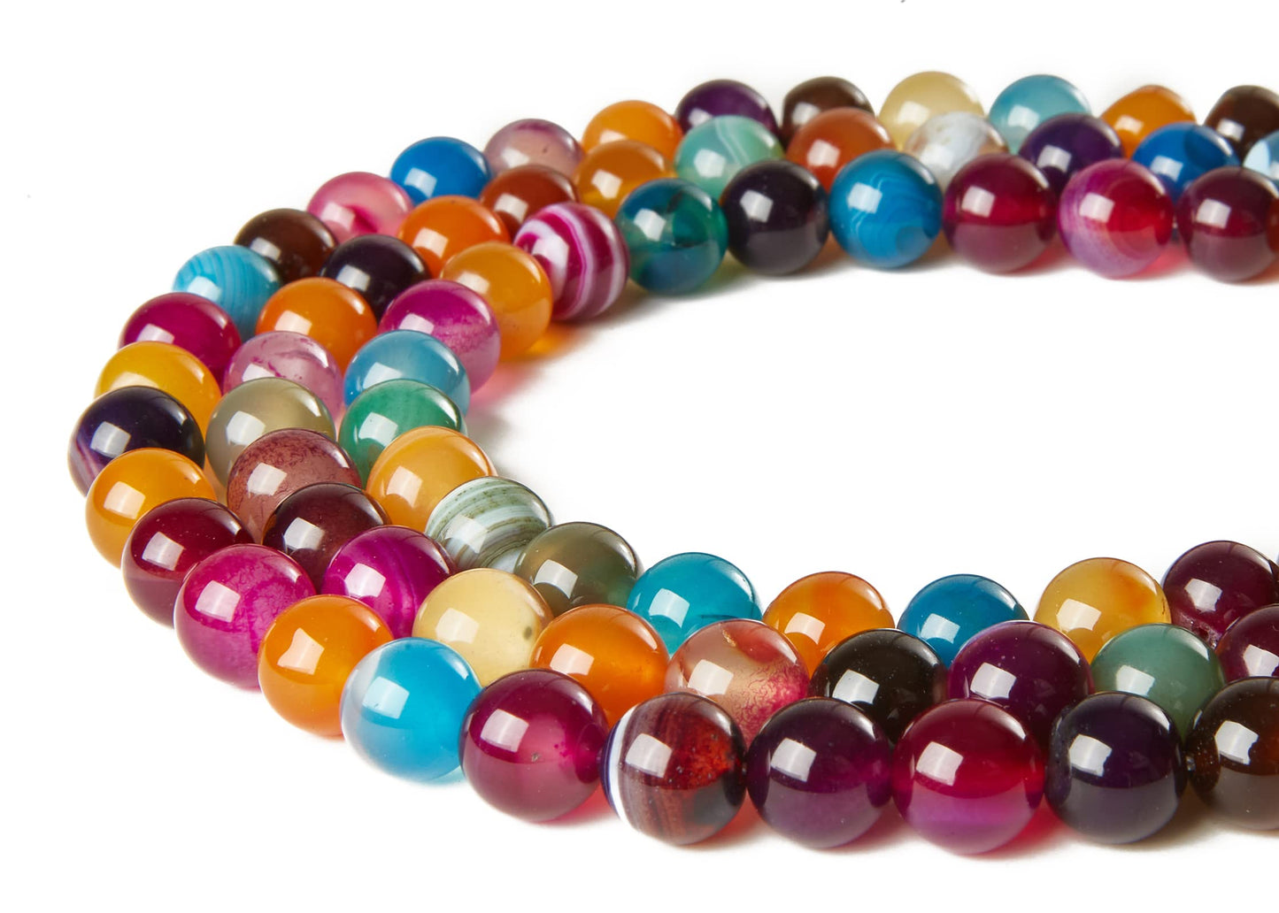 60pcs 6mm Multicolor Stripe Agate Beads Natural Gemstone Beads Round Loose Beads for Jewelry Making
