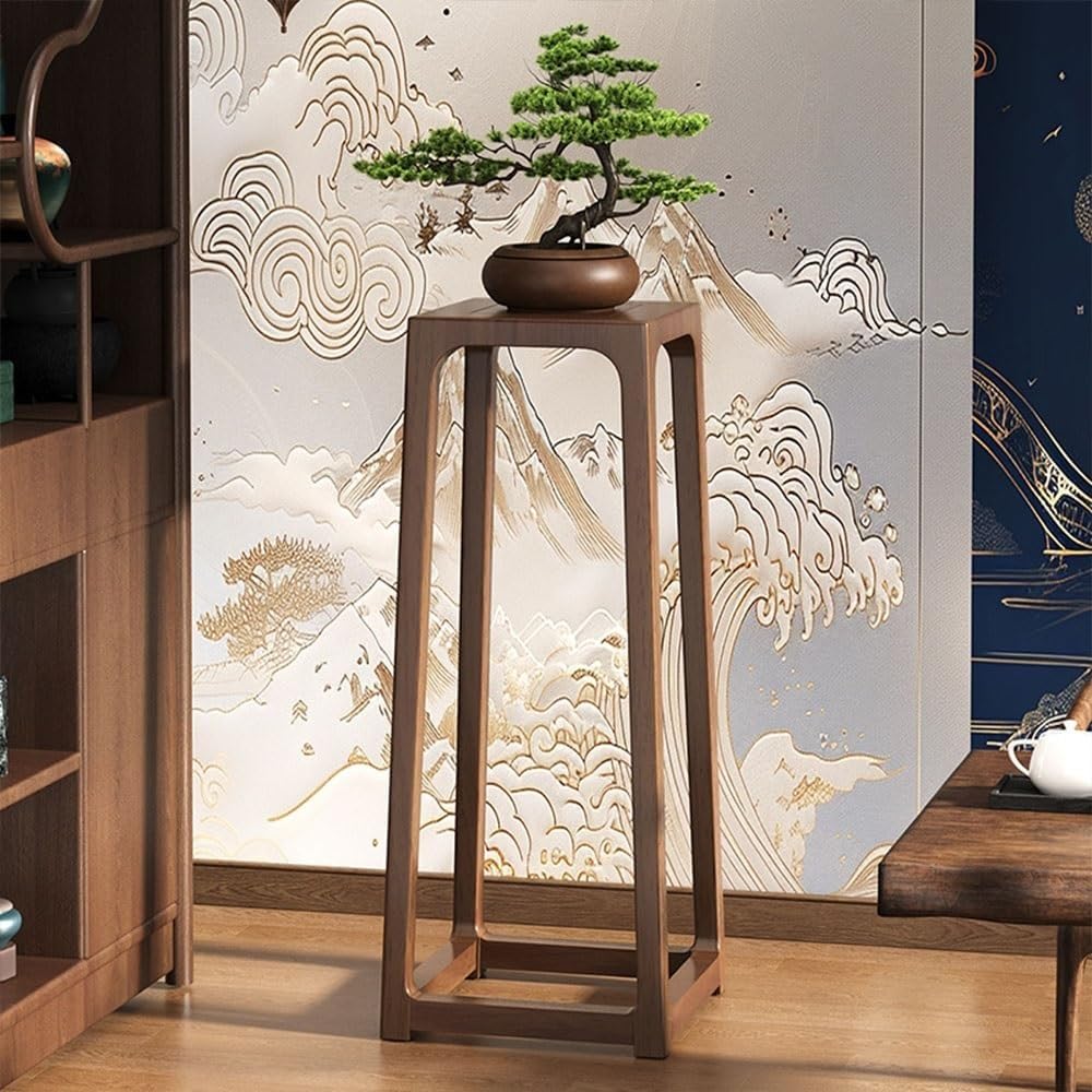 Wood Plant Stand Floor-Standing Display Stand Small Accent Side Table for Sofa Indoor Plant Holder for Living Room Balcony Practical(Brown)