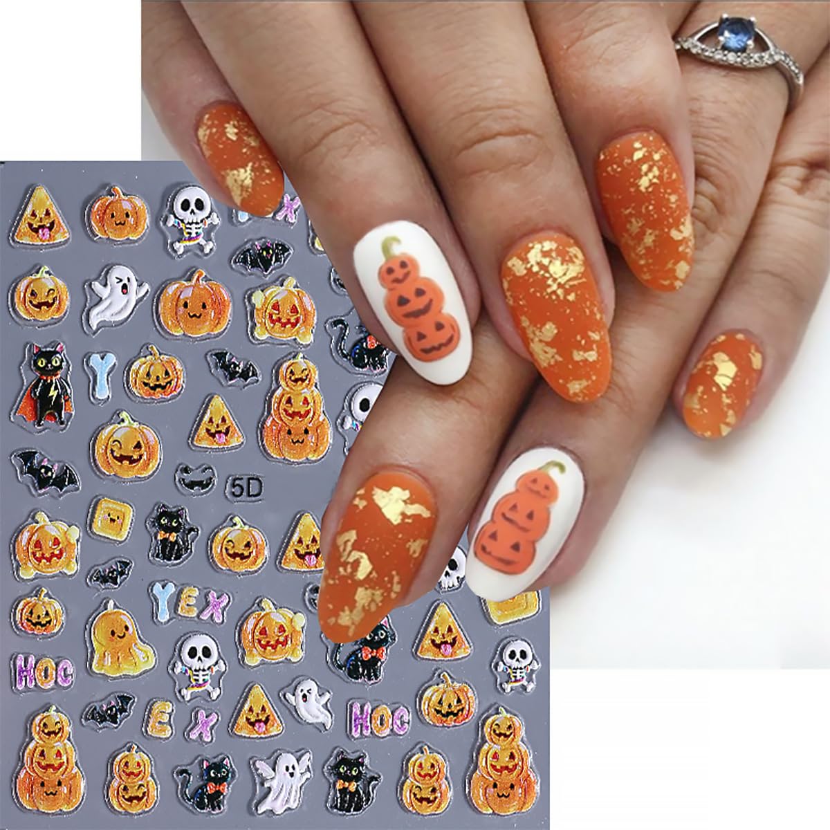 3 Sheets Halloween 5d Embossed Cute Ghost Nail Art Stickers Self Adhesive Pumpkin Spider Web Nail Decals Exquisite Star Moon Nail Design Stickers Holiday Nail Art Supplies for Women Decorations Tips