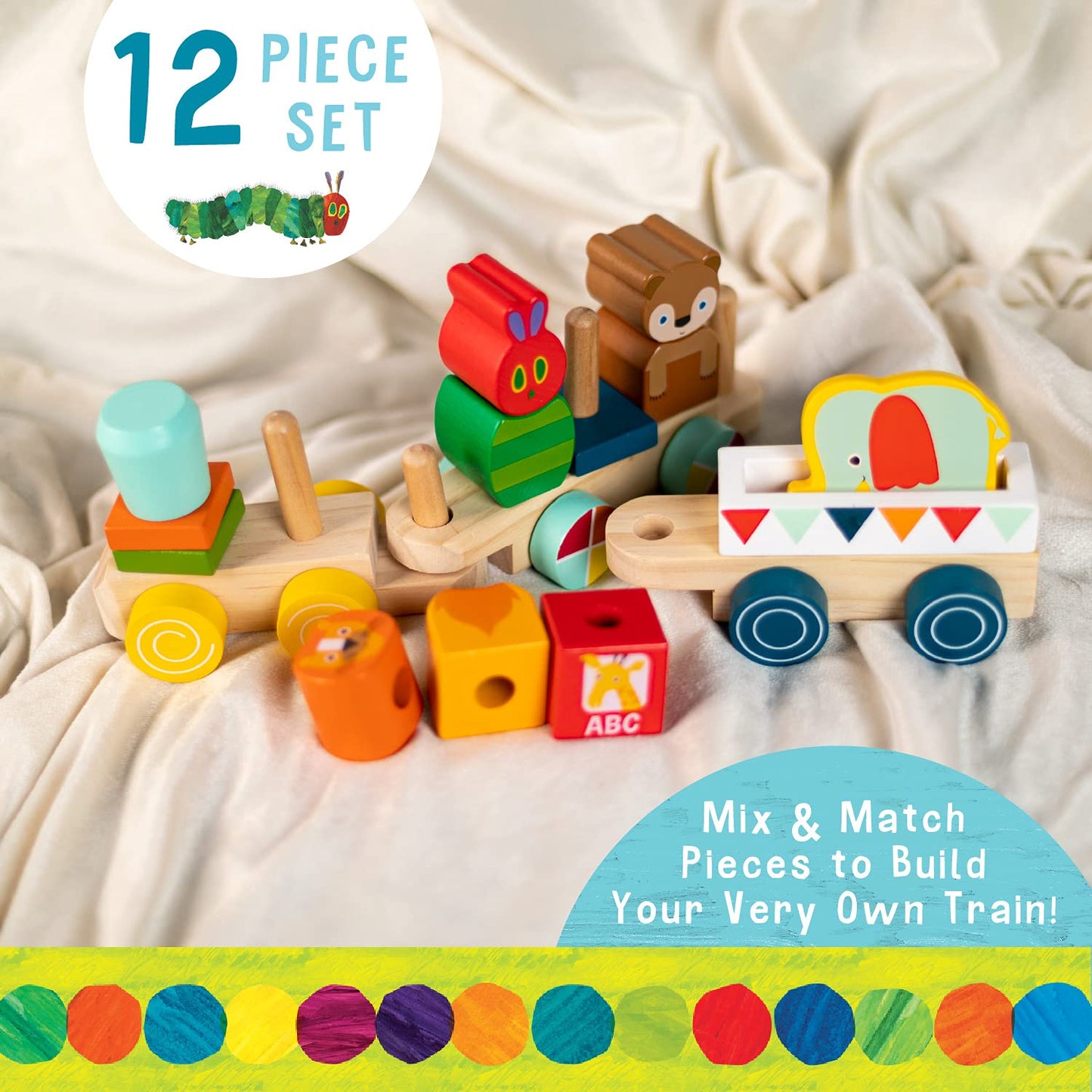 Kids Preferred World of Eric Carle The Very Hungry Caterpillar Wooden Train Set, 12 Pieces