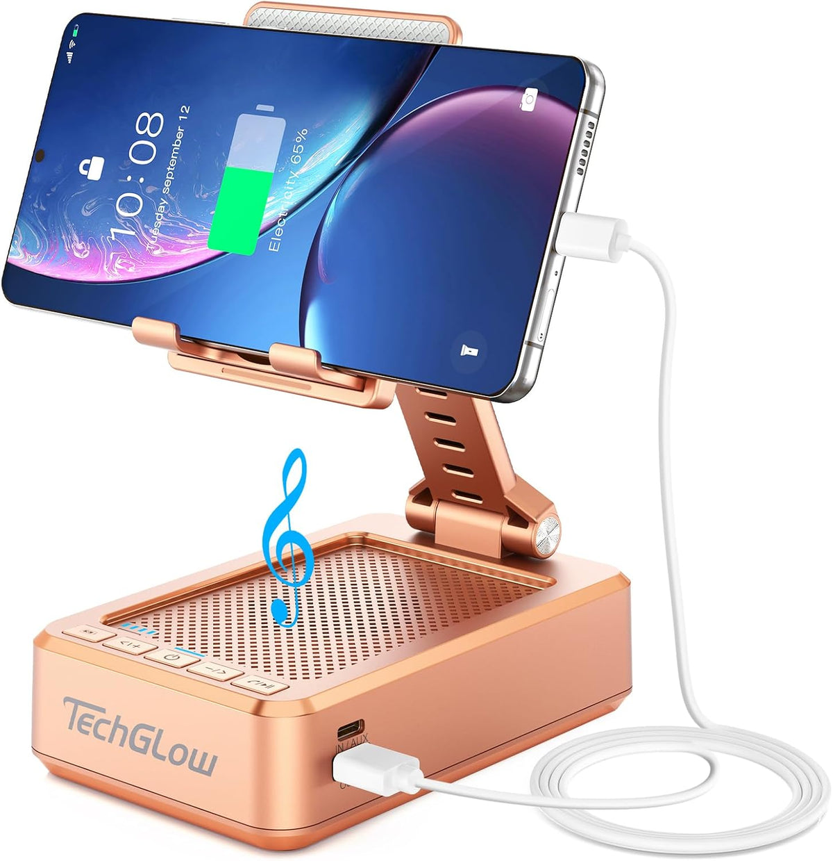TechGlow Gifts for Men Women Foldable Cellphone Stand with Bluetooth Speaker and Power Bank Birthday Gift Idea for Mom Dad Cool Gadget Tech Gifts-Rose Gold