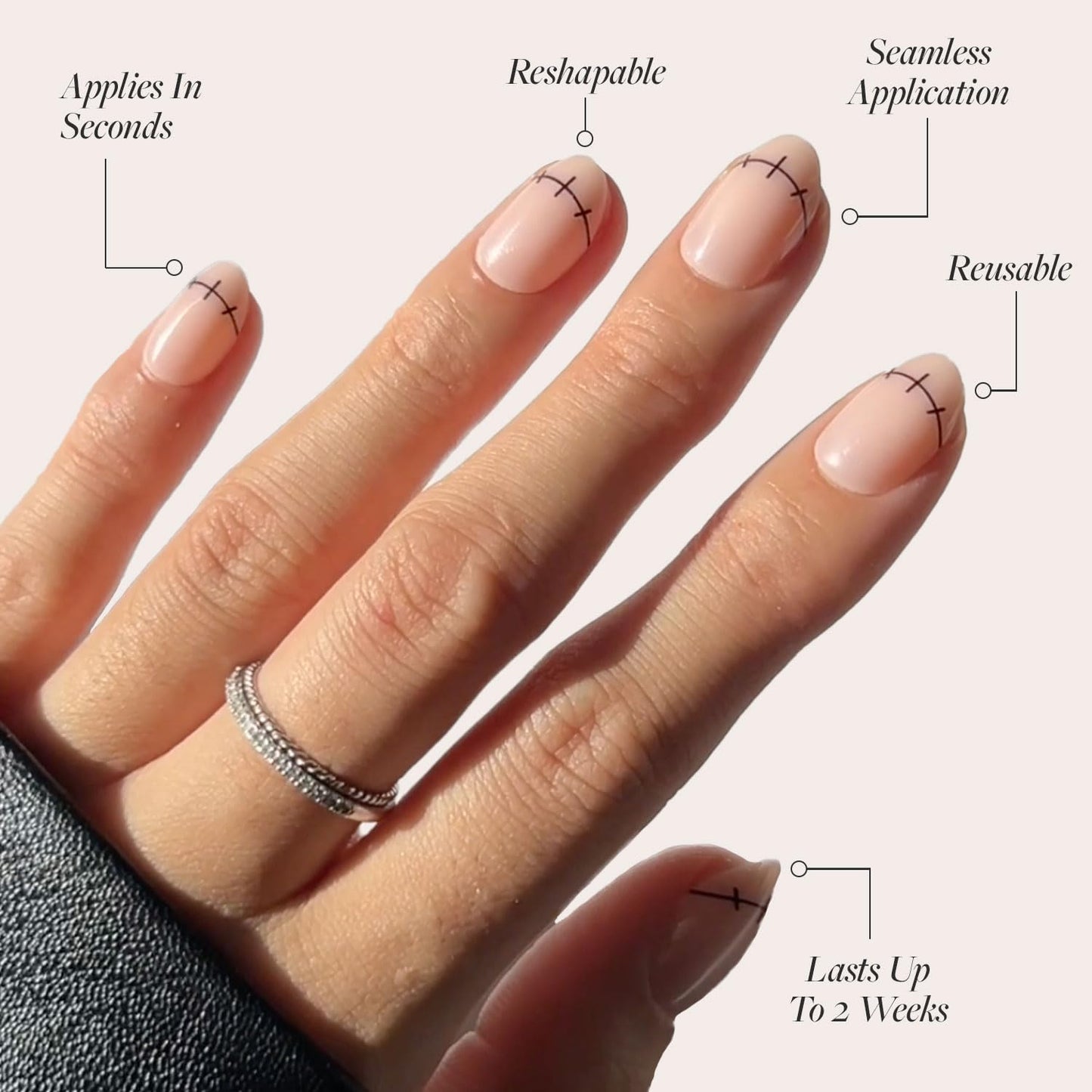 Glamnetic Press On Nails - Frankenbabe | Semi-Transparent Stitched Tip Graphic Short Oval Fake Halloween Nails, Salon Quality | 15 Sizes - 30 Nail Kit