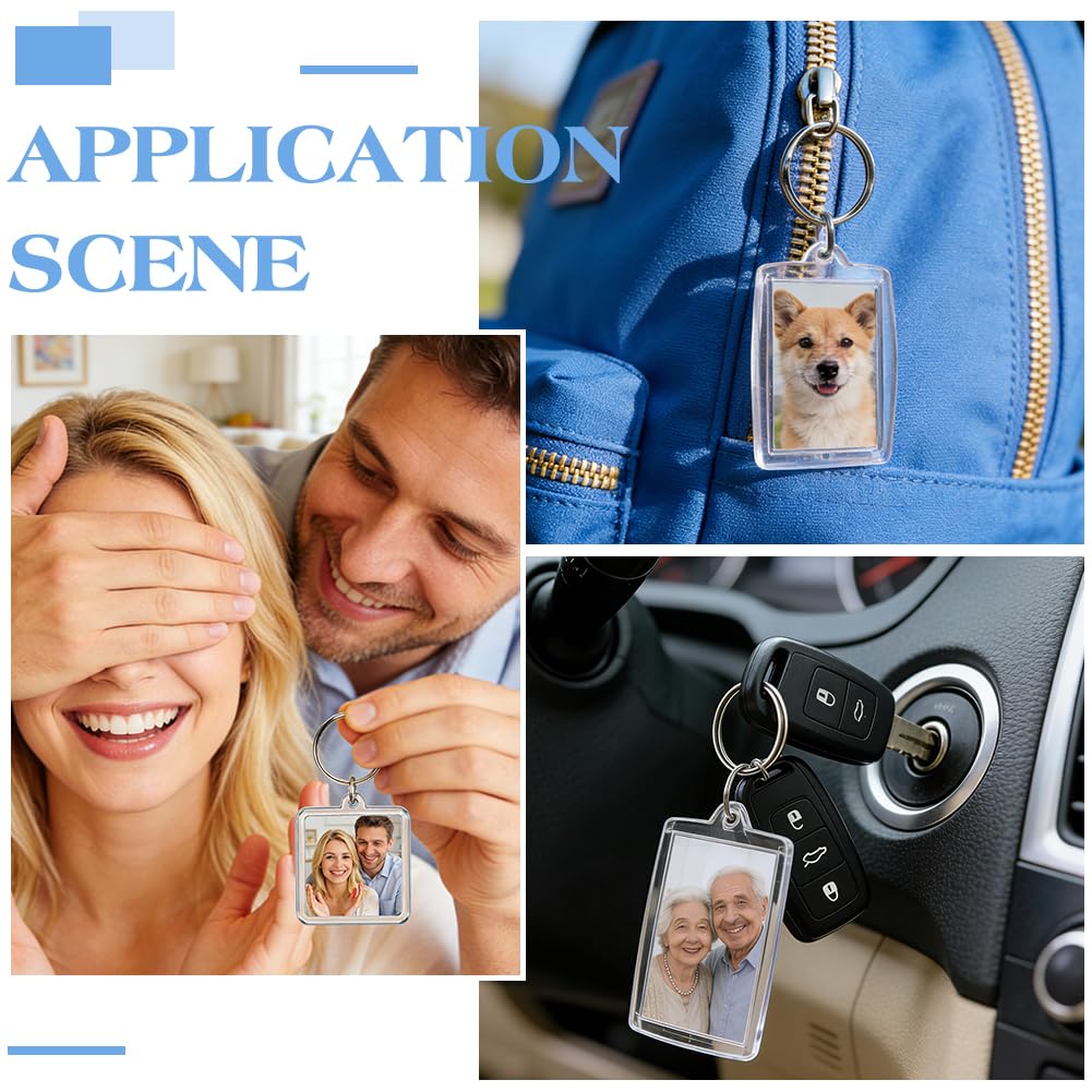 PH PandaHall Blank Photo Insert Keychains, 30 Sets Acrylic Photo Snap in Keychain 1.3 Inch Square Custom Blank Photo Keyring DIY Picture Frames for Double-Sided Photos, Clear