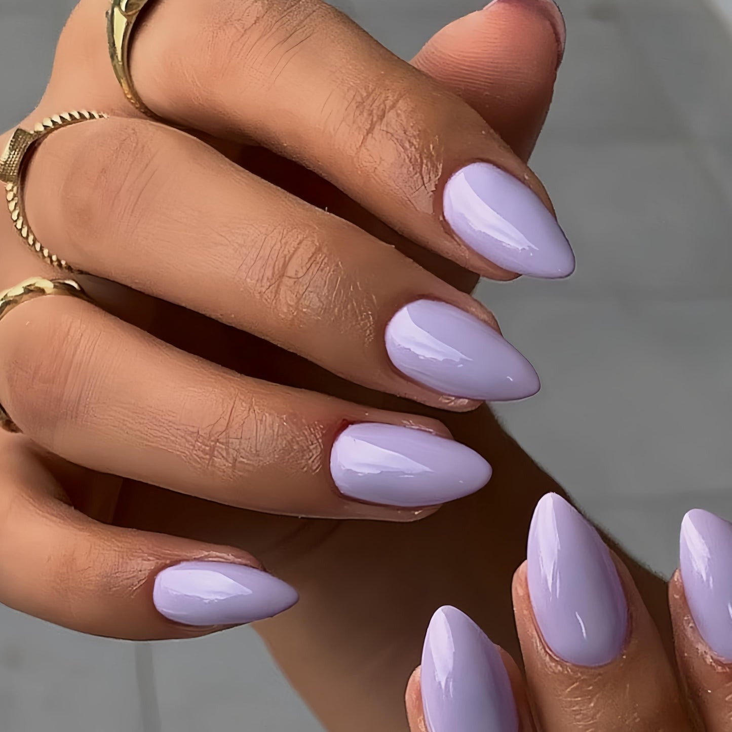 KQueenest Lilac Press on Nails Short Almond - 30 Pcs Reusable Fake Nails Glue on, Thick Natural Fit Acrylic Nails, Salon Quality Stick on Nails for Women, No Damage Easy Soild Color False Nails