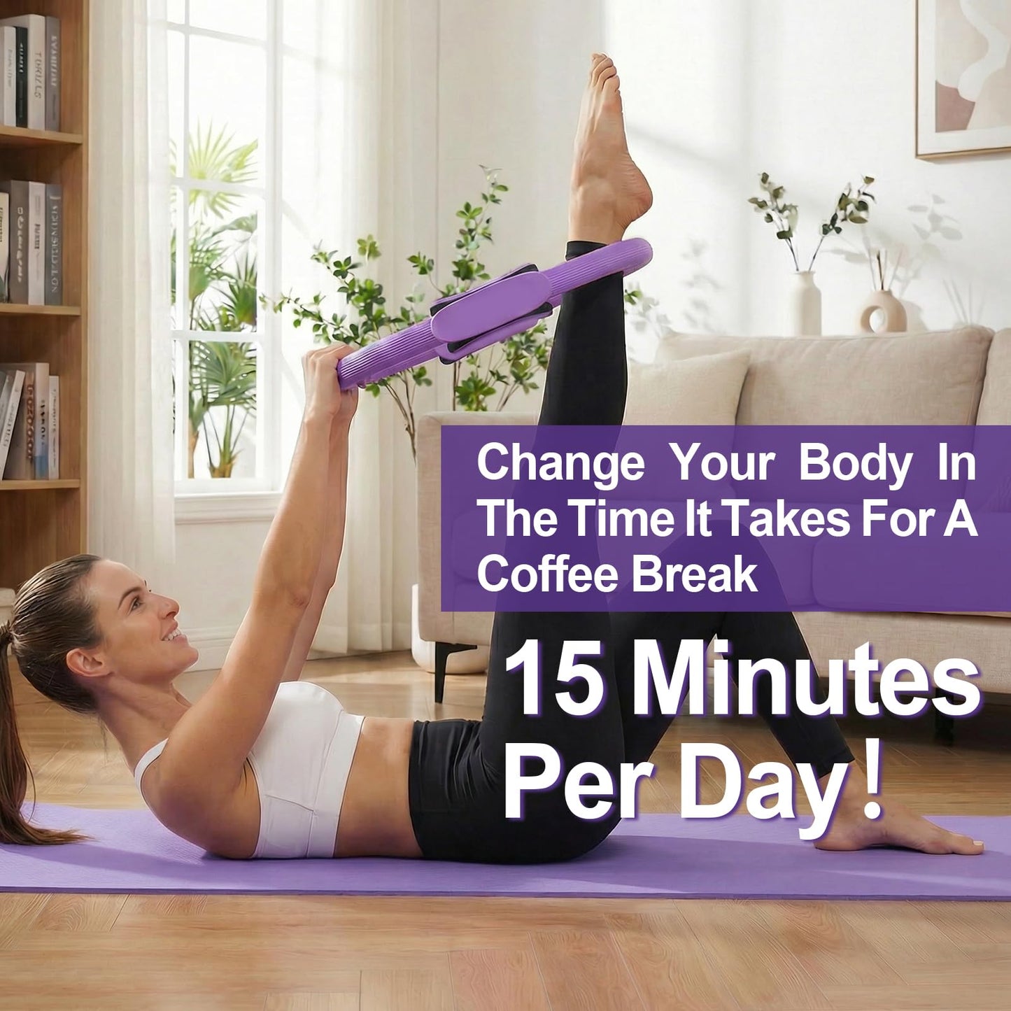 ElaraFit Home Pilates Ring and Ball Set for Women with 5 Resistance Bands 13 inch Magic Circle Workout Starter Kit for Beginners Full Body Toning 15 Min Daily Routine,Purple Mix