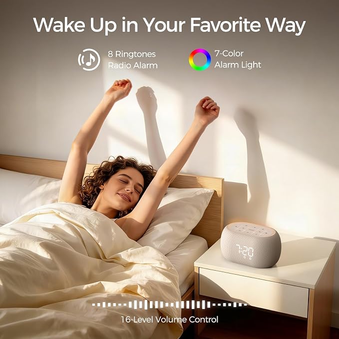 ANJANK Alarm Clock Radio with Dual Alarm for Bedroom, 7-Color Night Light,0-100% Dimmer, 8 Sounds + Gentle Light Wake UP,16-Level Volume,Bedside Digital FM Radio with Sleep Timer, Clock for Kids Teens
