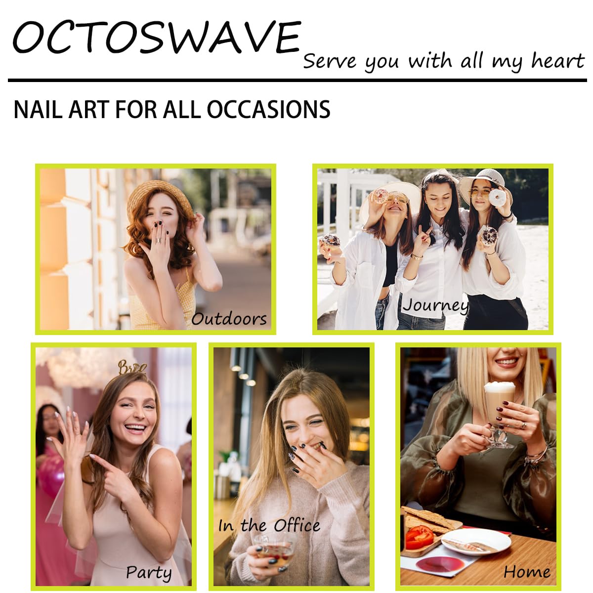 octoswave Medium Almond Press on Nails French Tip Fake Nails Artificial Nail Black with Love Stick on Nail for Women 24pcs