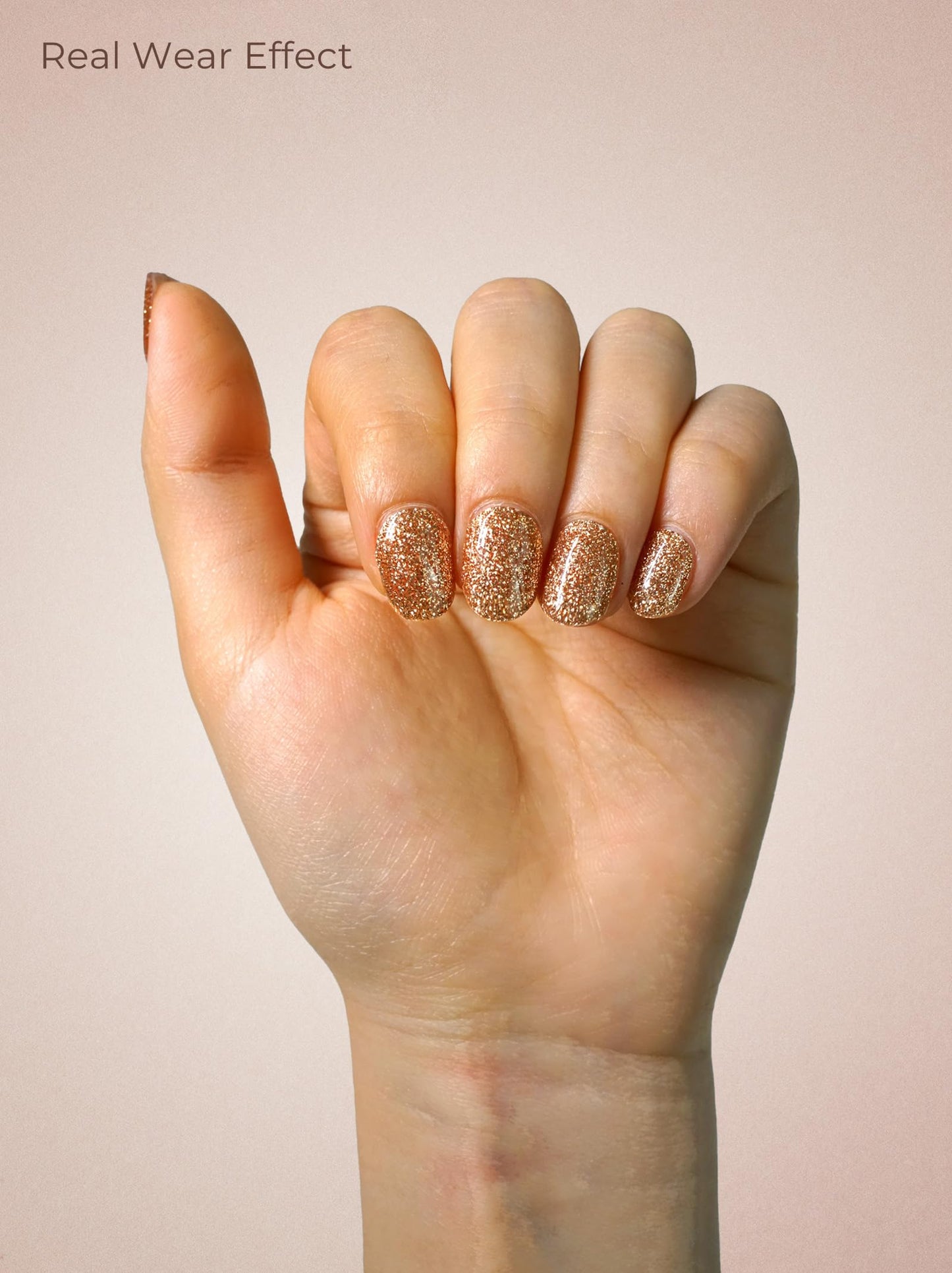 Beaolata Real Gel Nail Strips (No UV Light Needed) - 44Pcs Salon Quality Nail Stickers - Long Lasting Polish Wraps for Women, Easy Apply & Remove (Gilded Desire Gold)