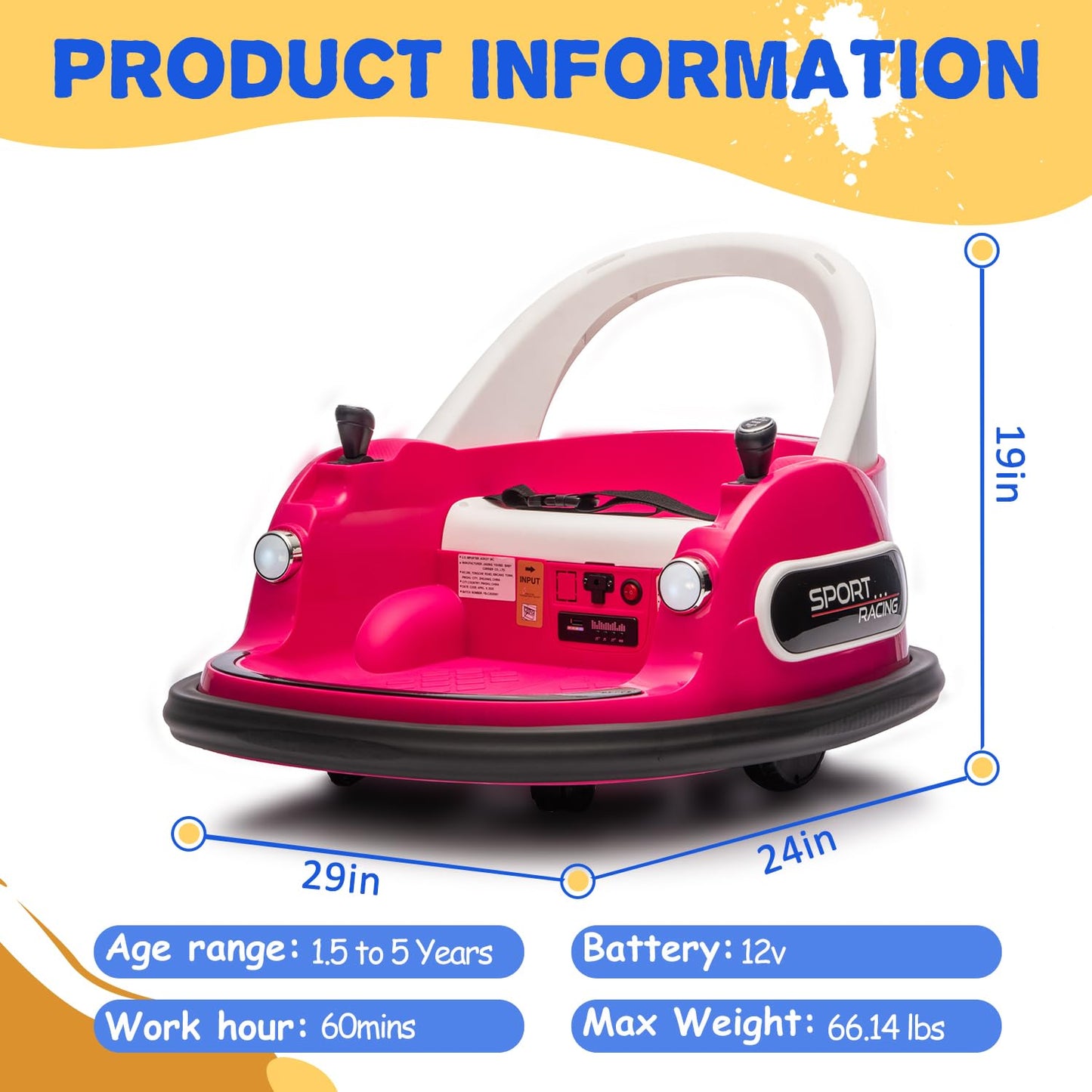 AOKOY Bumper Car for Kids, 12V Kids Ride On Toy with Parent Remote Control, Baby Electric Bumping Car w/ 360 Degree Spin, LED Lights, Rose Pink