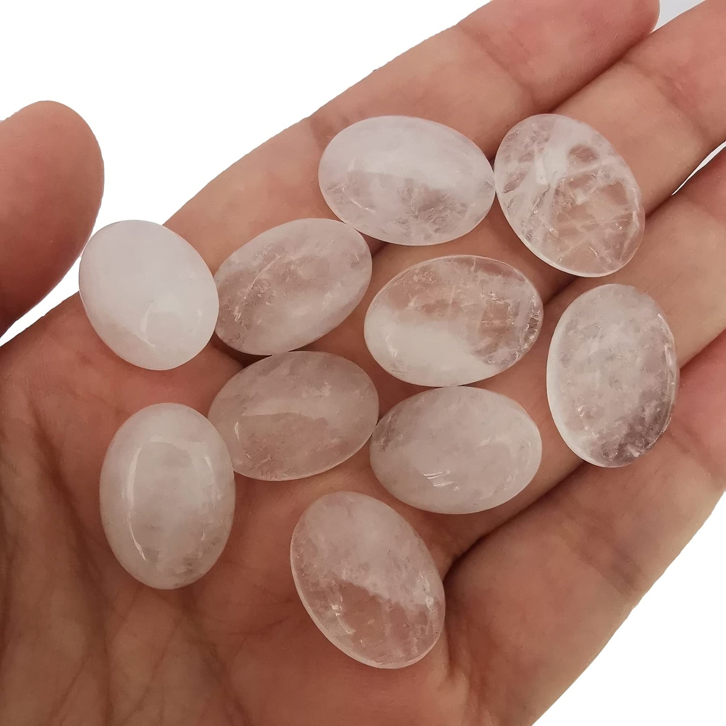 Loveliome 18x13mm Oval Cabochons Flatback Crystal Stone Gemstones Beads for Jewelry Making DIY Pack of 10, Rock Quartz