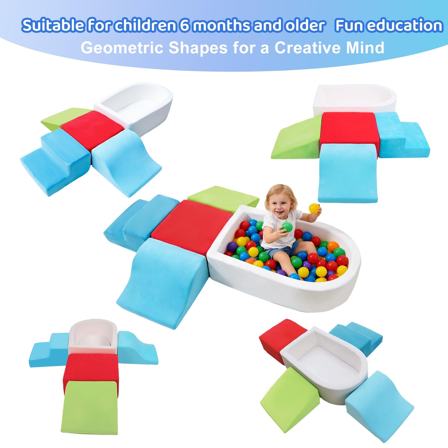 5Pcs Foam Climbing Blocks for Toddlers, Indoor Soft Climbing Toys with Ball Pit for Baby, Crawling Toys Activity Play Set for Playroom Living Room, Birthday Gifts for 1-3 Years(Balls not Included)