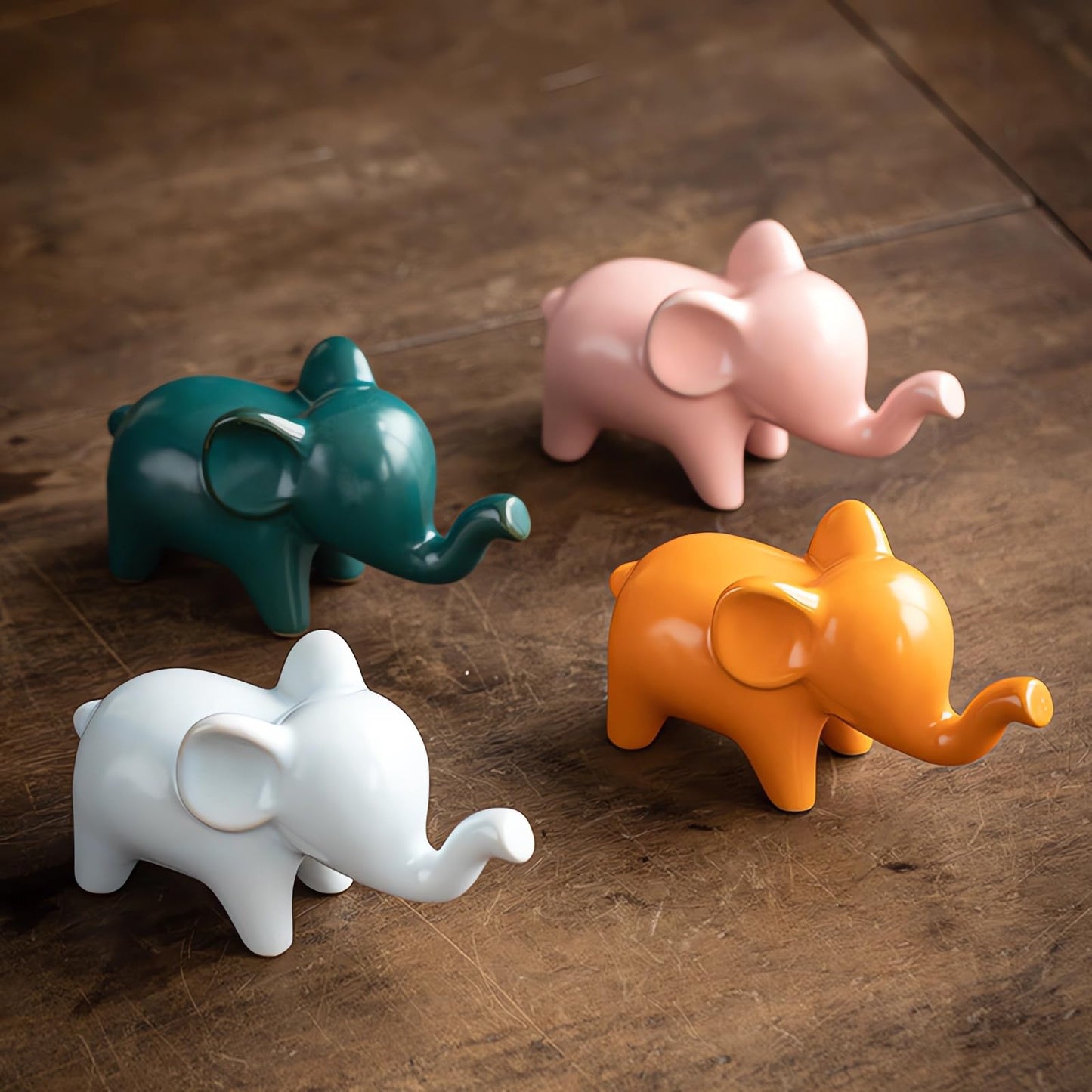 OwMell Good Luck Elephant Decor for Home, Small Ceramic Elephant Statue Figurine for Home Decor, Collection Ornament - White