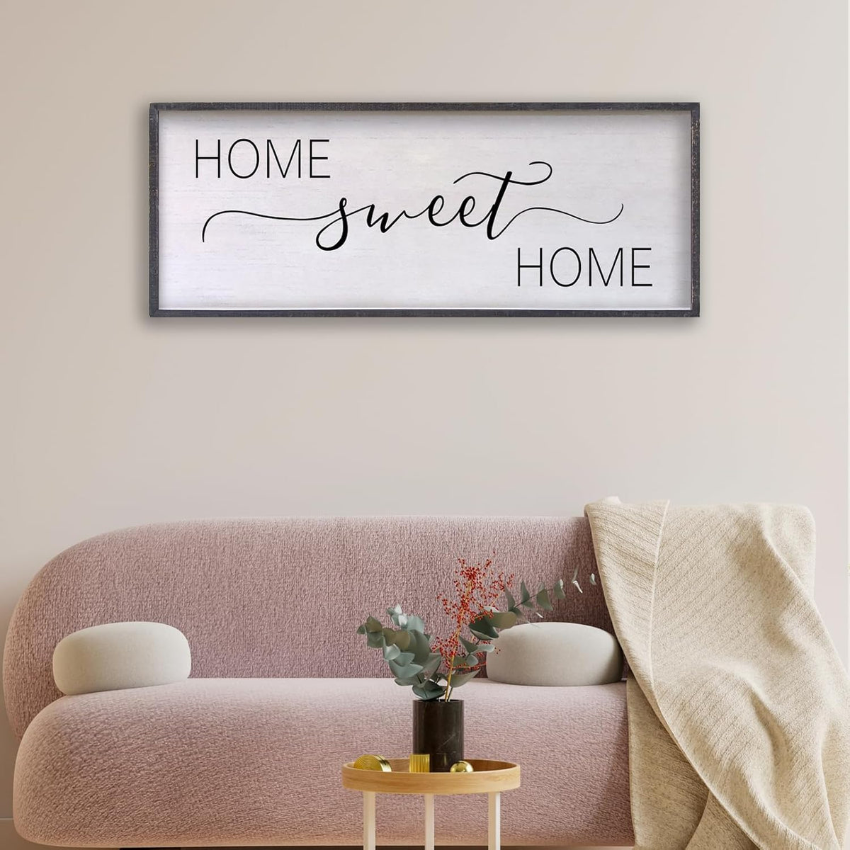 Home Sweet Home Sign Wall Decor 40"x15" Above Bed Living Room Large Wooden Framed Family Plaques Art (Black)