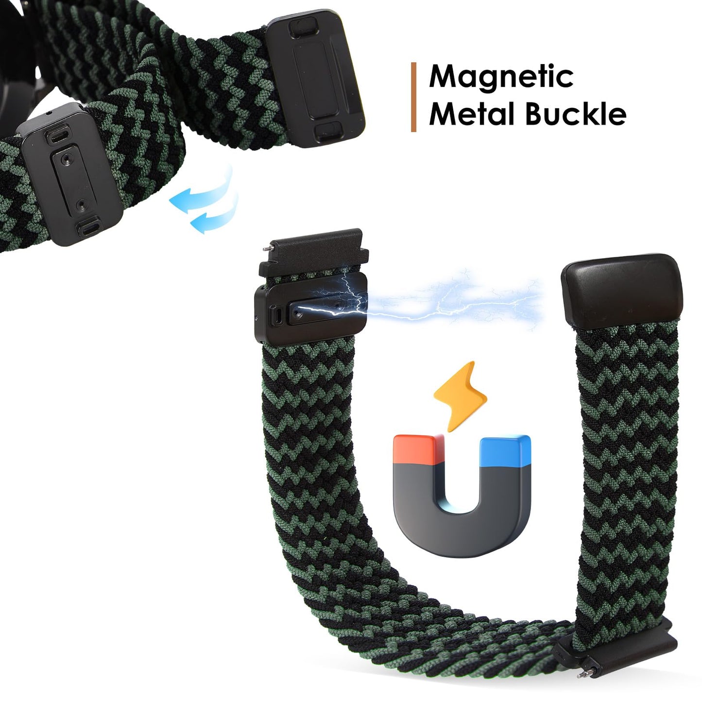 SIMYYO Nylon Magnetic Bands Quick Release Braided Nylon Watch Bands Stretchy Sport Replacement Strap for Men and Women 18mm 19mm 20mm 22mm