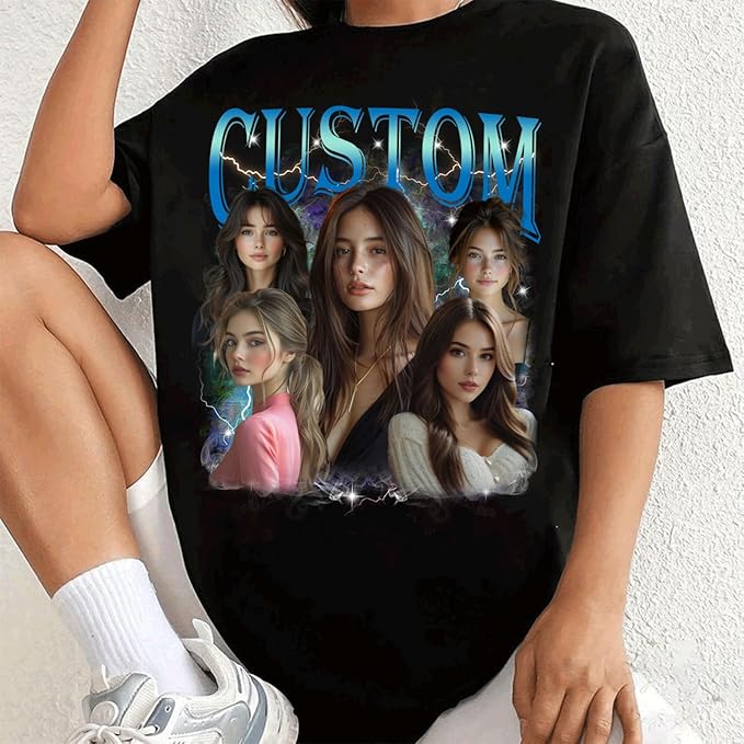 NAZENTI Custom Bootleg Rap Tee, Custom Your Own Bootleg Tee, Retro Custom Bootleg, Custom T-Shirts with Picture, Custom Graphic tees, Boyfriend Shirt, Girlfriend Shirt, Valentine's Gifts for Him Her