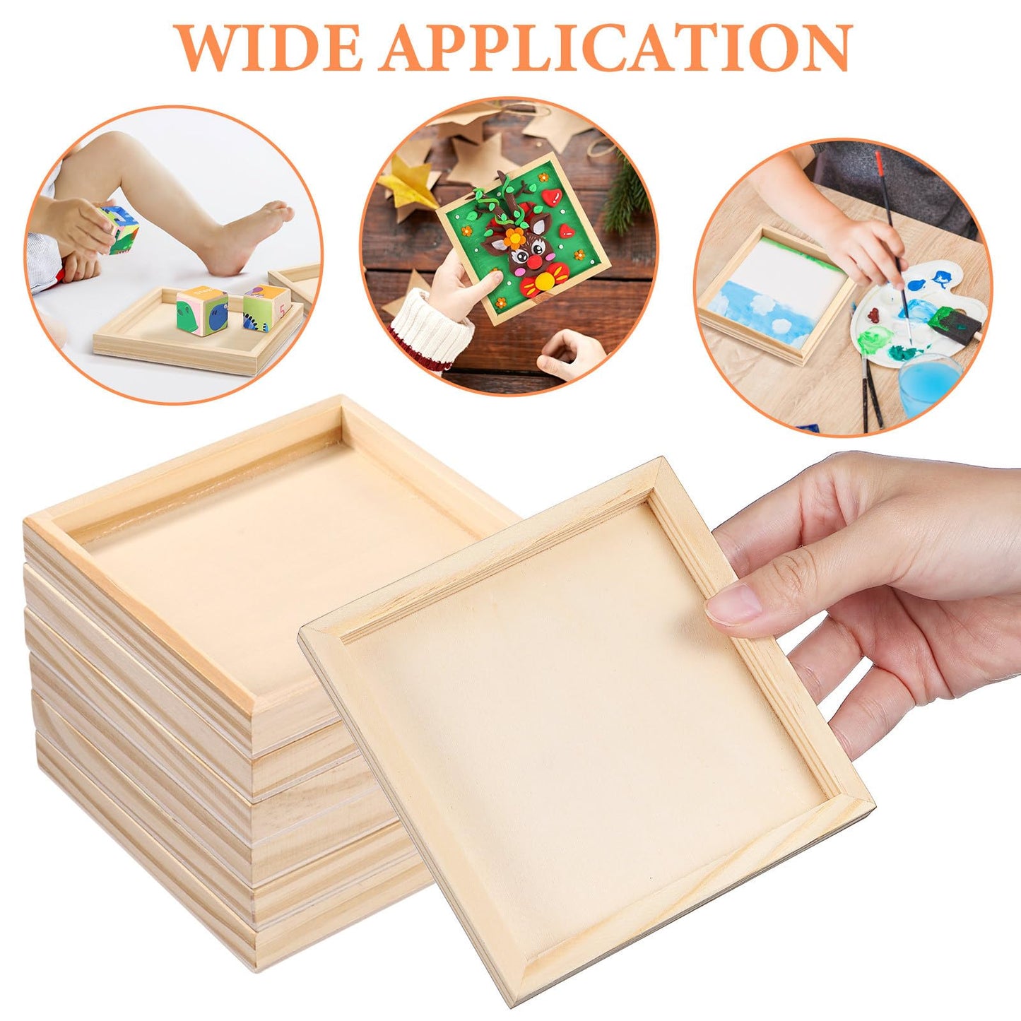 6-Pack Unfinished Wooden Trays - 4.7 x 4.7 in Small Square Serving Trays for Montessori, Crafts, Home Décor, and DIY Projects