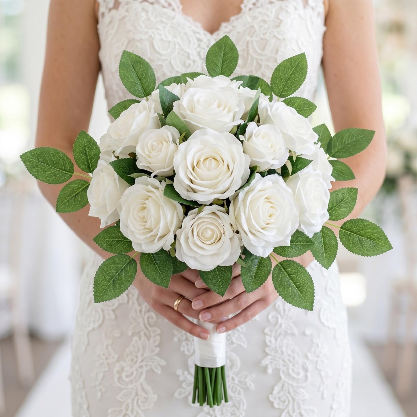 LIOOBO Rose Stems with Leaves: 30Pcs Floral Wire Stems for Artificial Floral Arrangement, DIY Craft Bouquet Making for Wedding Valentines Day Decorations Centerpieces