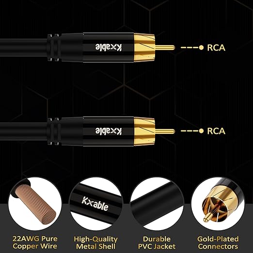 Subwoofer Cable RCA to RCA Audio Cable 40FT, Digital Coaxial Audio Cable, Premium S/PDIF RCA Cord for Home Theater, HDTV, Subwoofer, Hi-Fi System, Amplifier, 22AWG Tinned Copper, Double Shielded