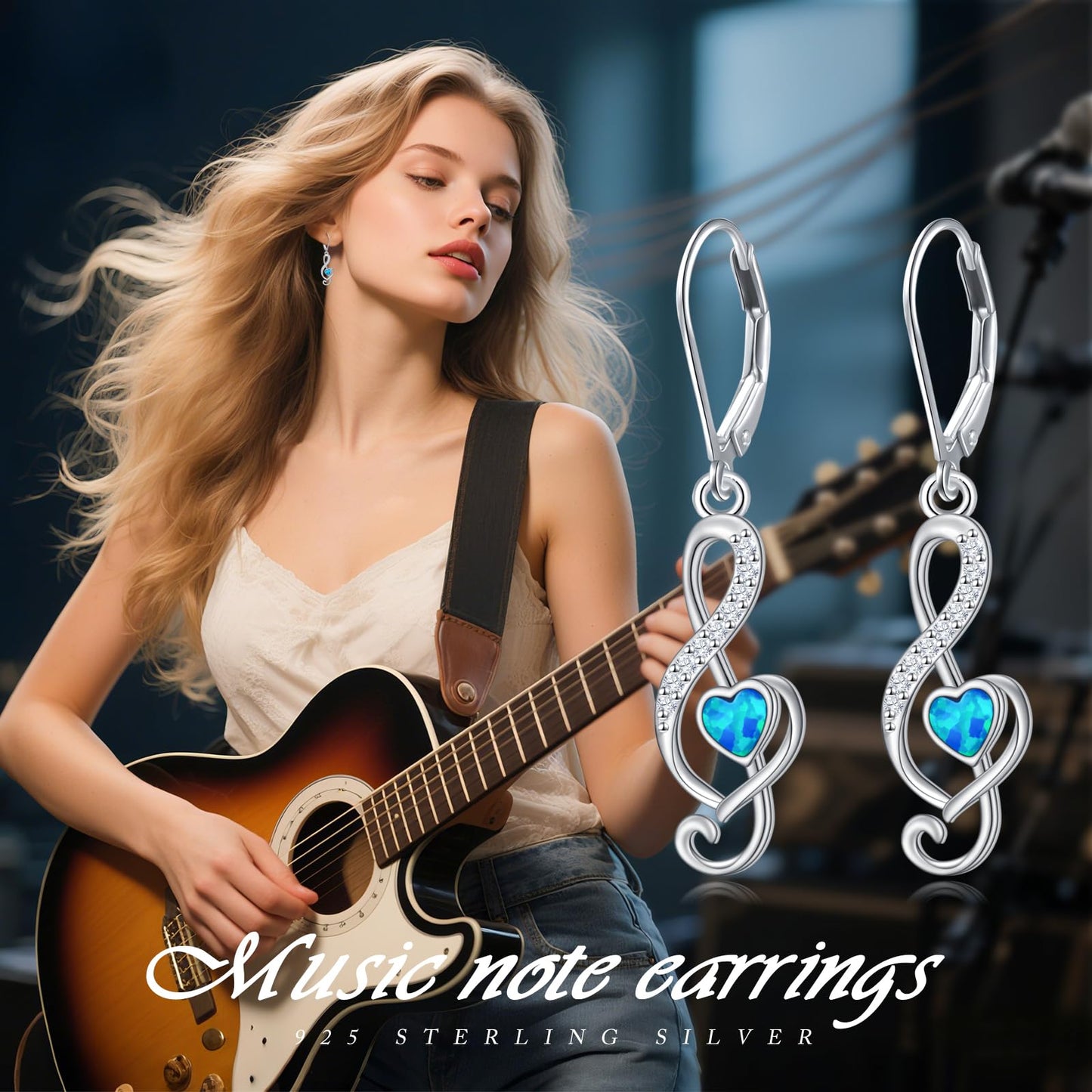 SHAOAN Music Note Opal Dangle Drop Earrings 925 Sterling Silver Leverback Earring Jewelry Gifts for Women Music Lover