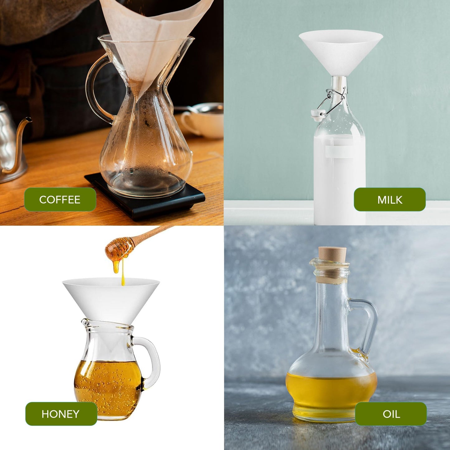 100 Filter Papers Premium Grease Container 10 Inch Spoon Oil Filter Kitchen Cooking Reusable Strainer Separator Holder Deep Fryer Paper Food Cones Maple Syrup Pot Frying Cone Tray Lid (2)