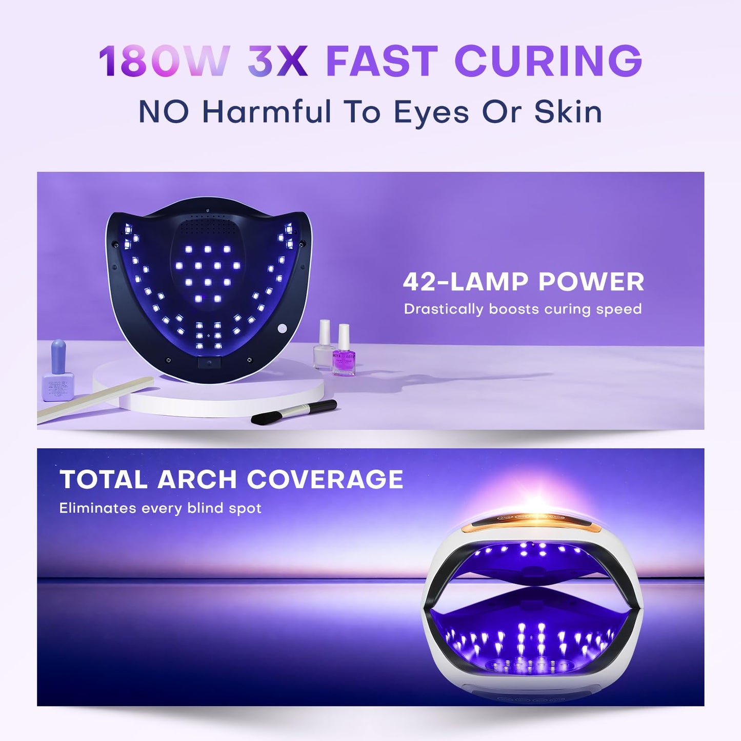 Gugusure UV LED Nail Lamp, Upgrade 180W Nail Dryer for Gel Polish with LCD Display, Auto Sensor and 4 Timer Settings, Professional Curing Lamp Light with 42 Beads for Salon and Home
