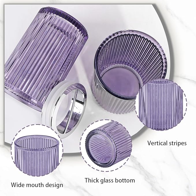 Purple Toothbrush Holders for Bathrooms, 2pcs Glass Toothbrush Holder and 12oz Bathroom Tumbler Cup Set, Silver Tooth Brush and Toothpaste Organizer for Bathroom Vanity Countertop