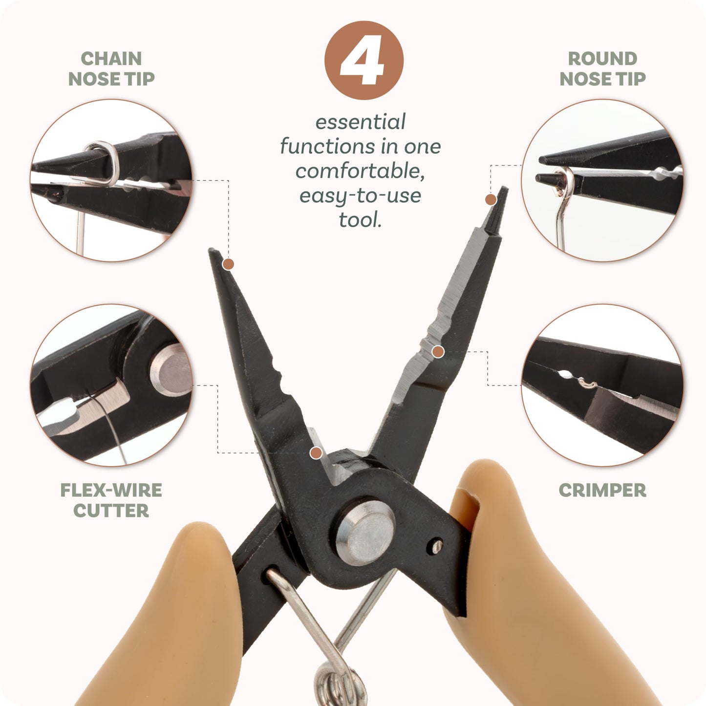 The Beadsmith Beader's All-in-One Pliers – Multifunctional Jewelry Making Tool, 5.25 Inches, w/Round Nose, Chain Nose, Crimper & Flex-Wire Cutter, Patent Pending